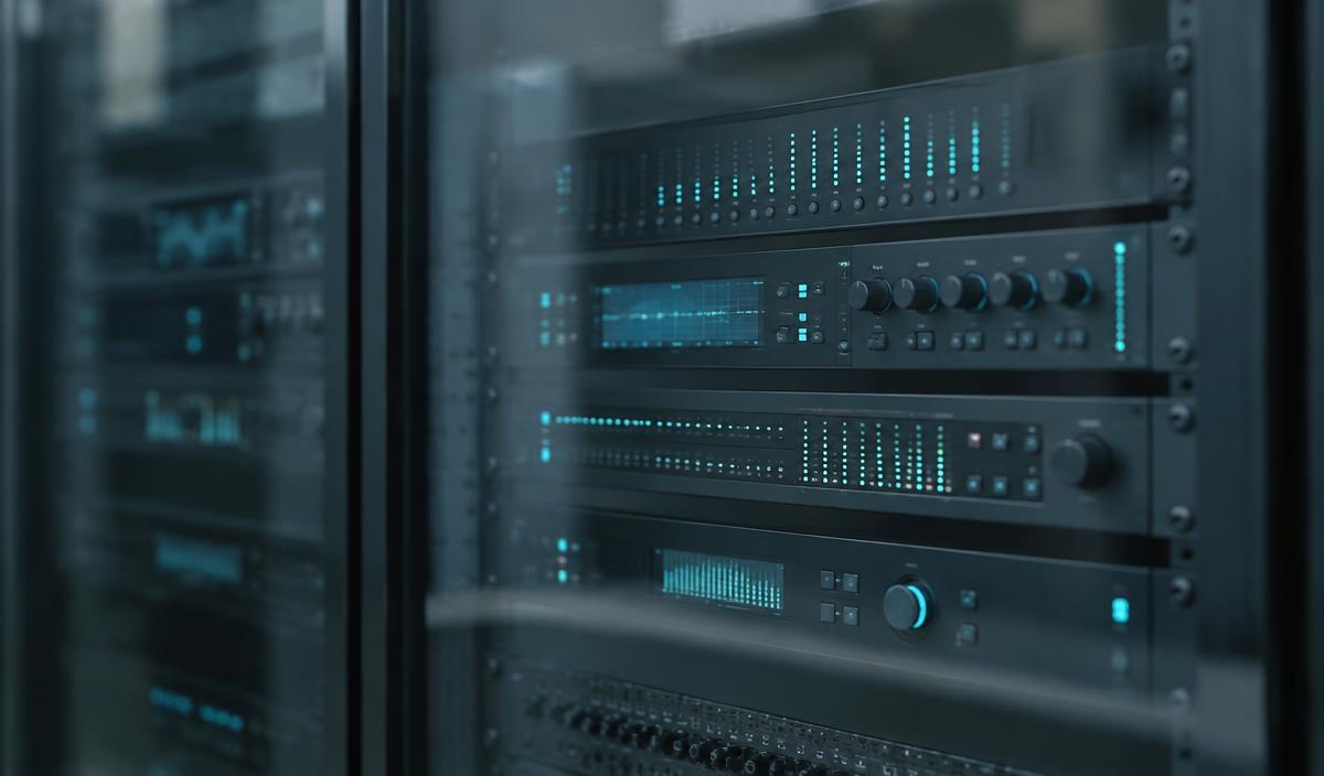 Digital audio processing equipment in a technical rack